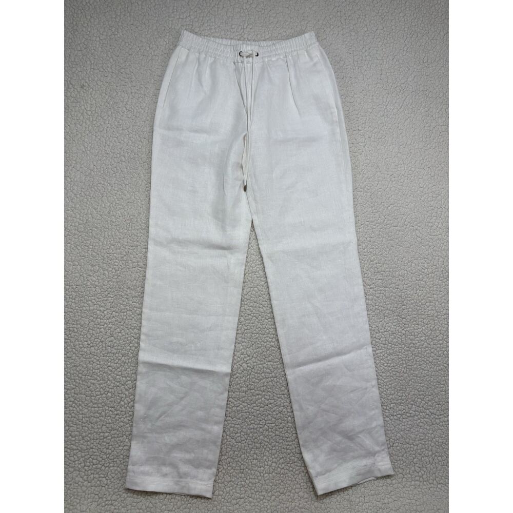 Michael Kors White 100% Linen Pants Slacks Straight Leg Womens Sz 2 Drawstring